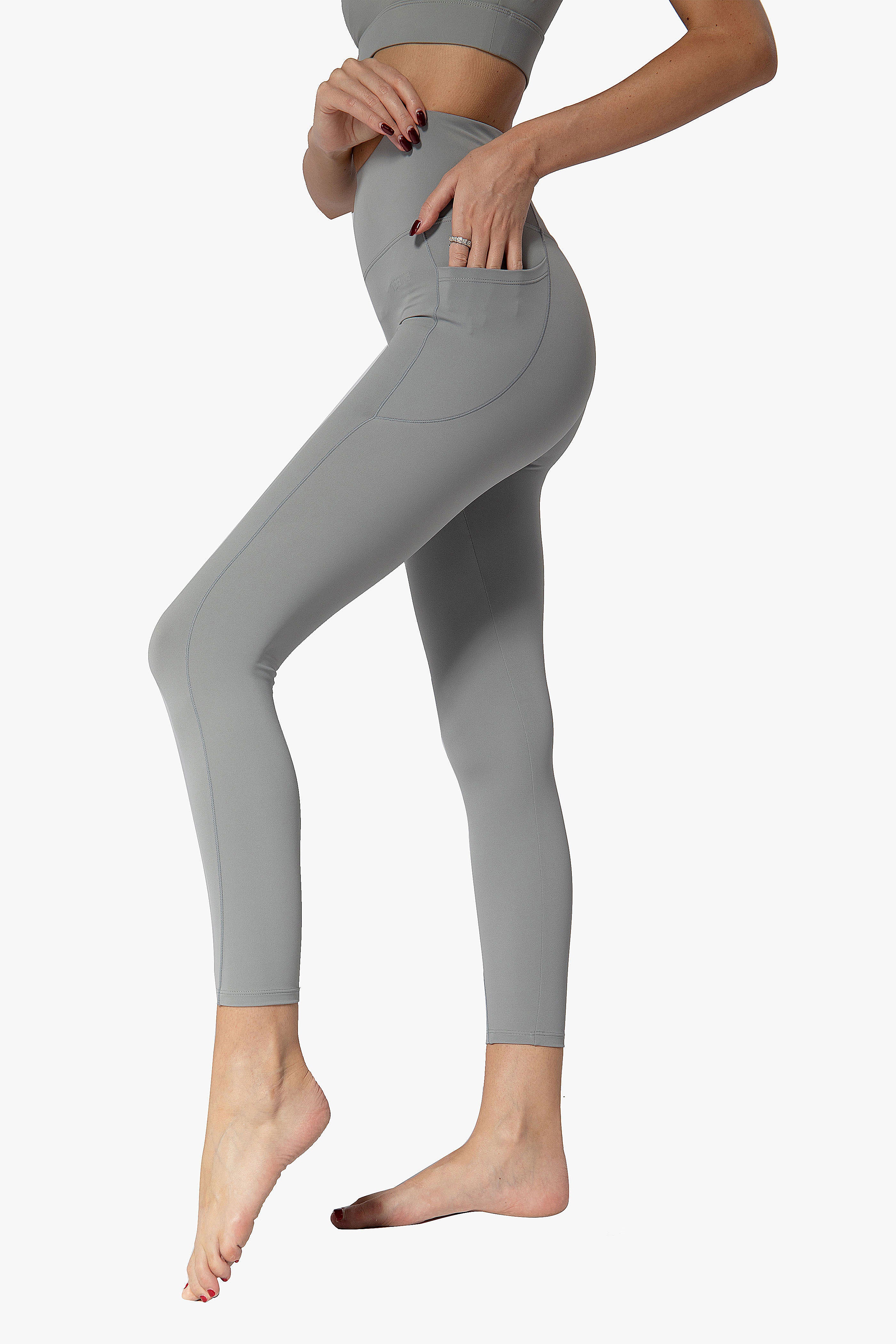 SALE! Silver Grey Cassi Side Pockets Workout Leggings Yoga