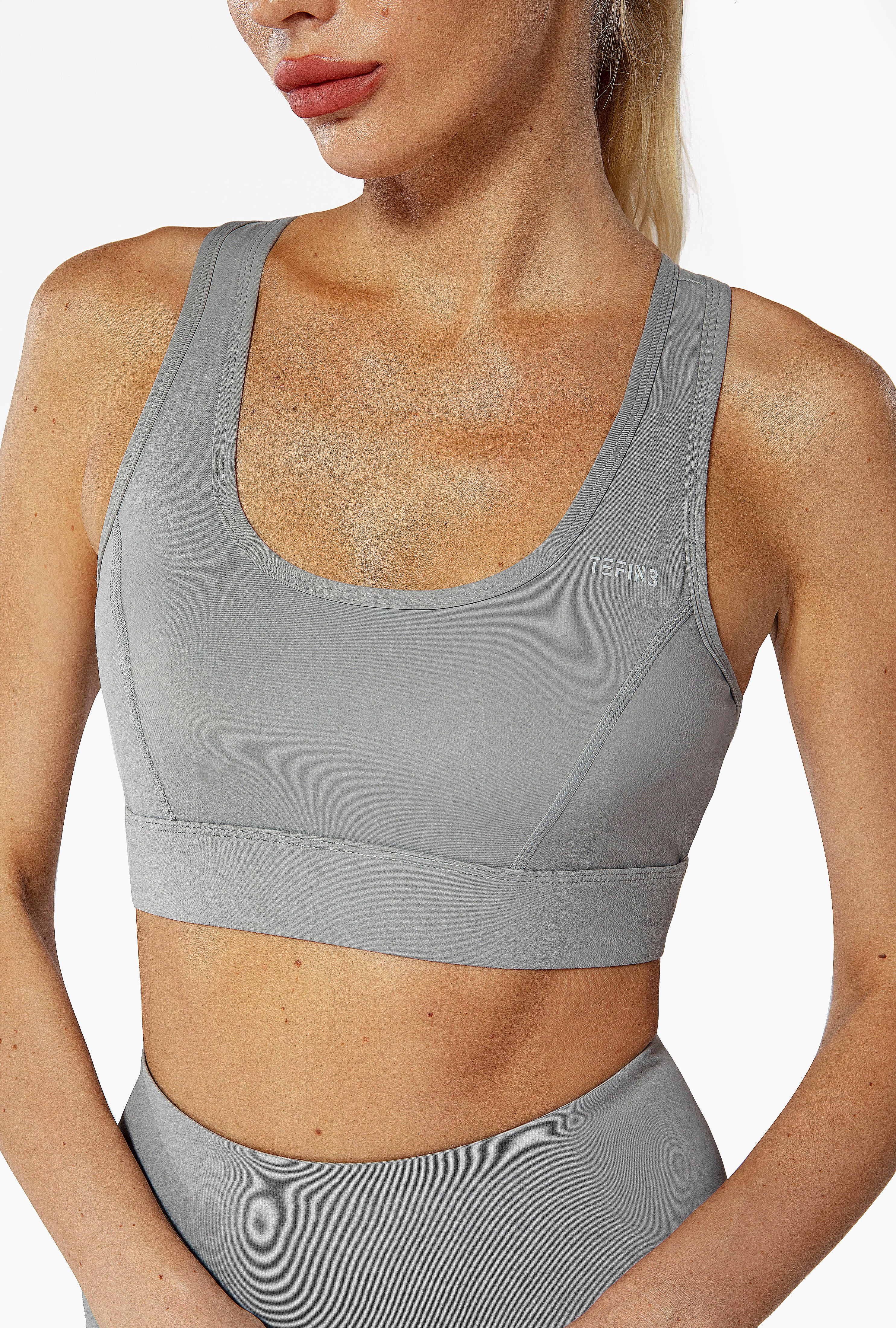 Strong iD Fitness Sports Bra Active High Impact Support Workout Compression  Bra Grey L, gray : : Fashion